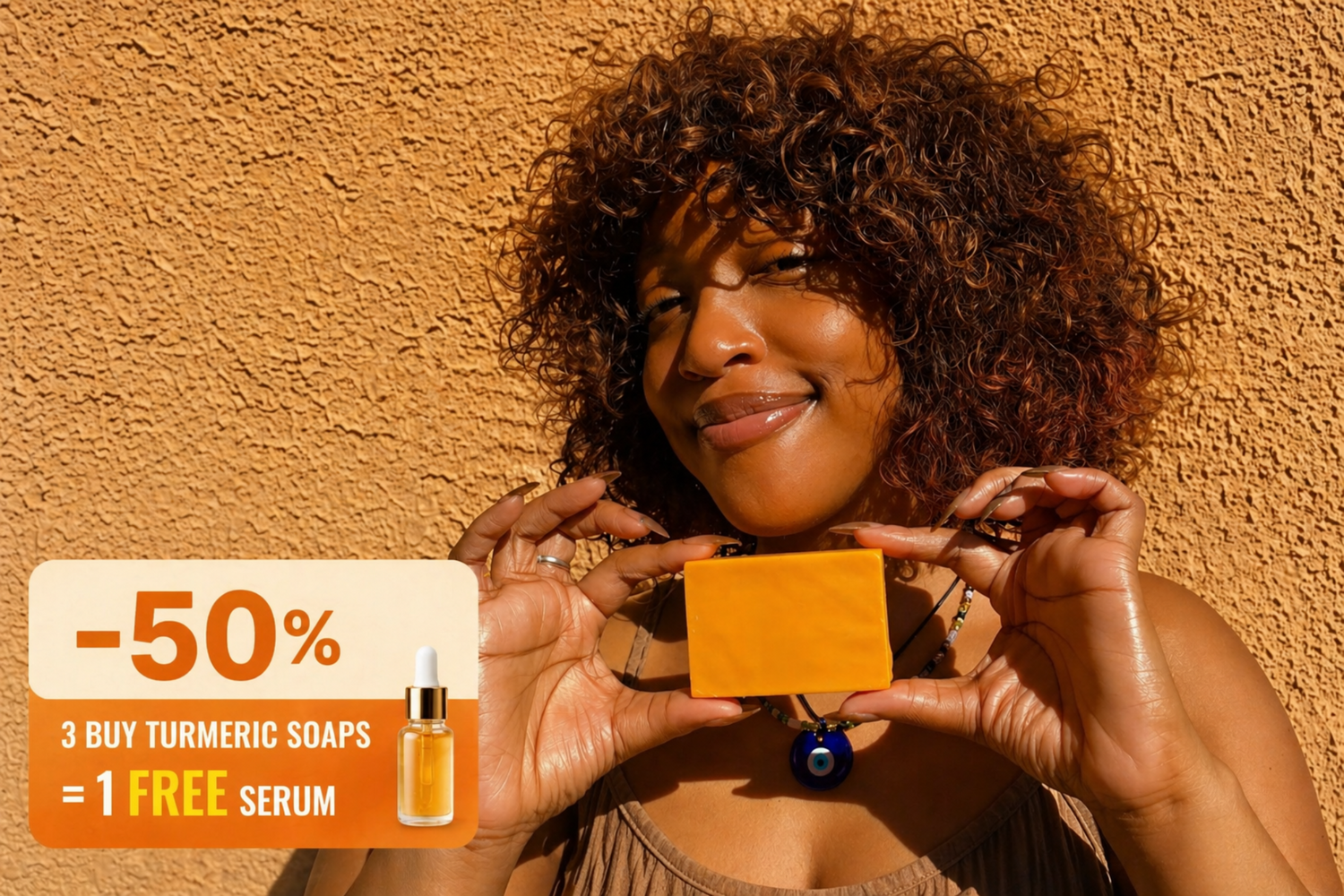 Get clearer, brighter skin with turmeric soap – 50% OFF: buy 3, get 1 FREE serum!